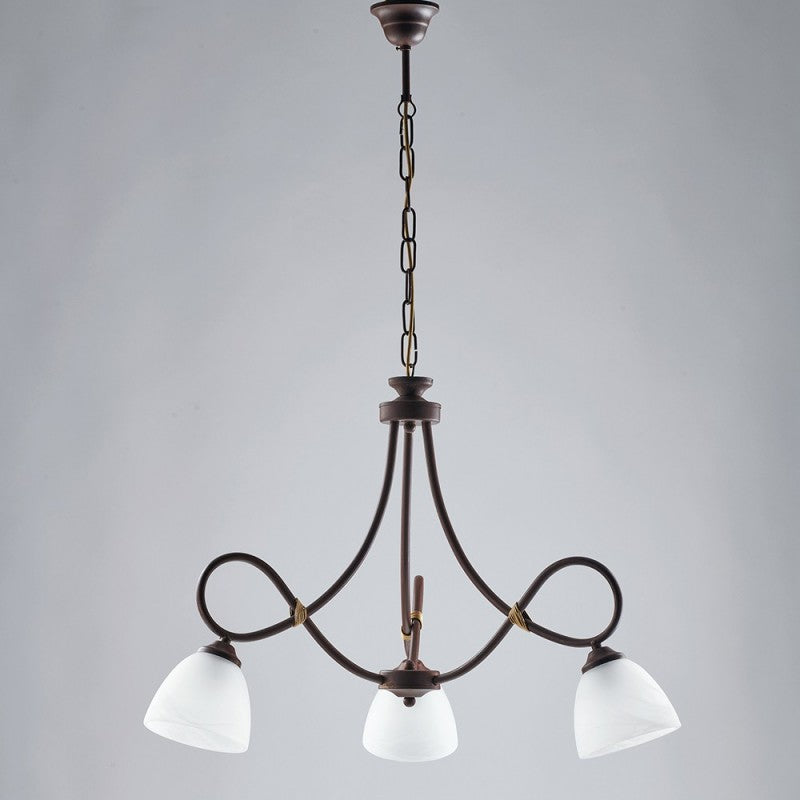 Lampadario arte povera in ferro Nero ruggine tre luci bianchi 58x h52 cm
