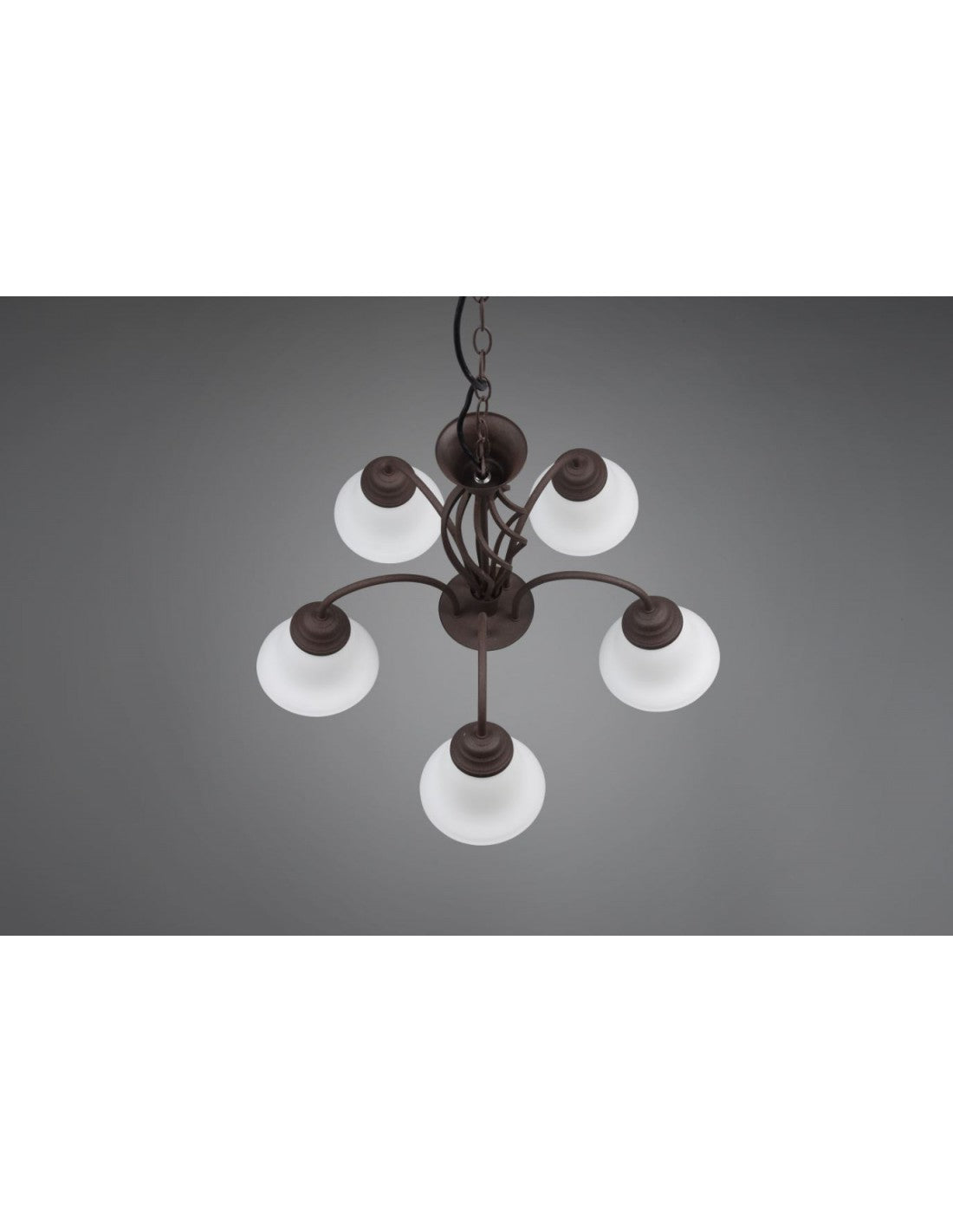 Lampadario Sospensione Rustica 5 Luci Ruggine Coppe Vetro Bianco Trio Lighting