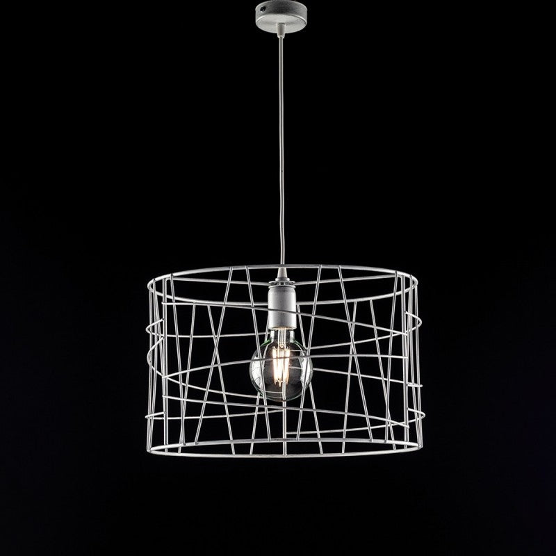 Lampadario industrial a sospensione in ferro Bianco Argento una luce 41x h29 cm