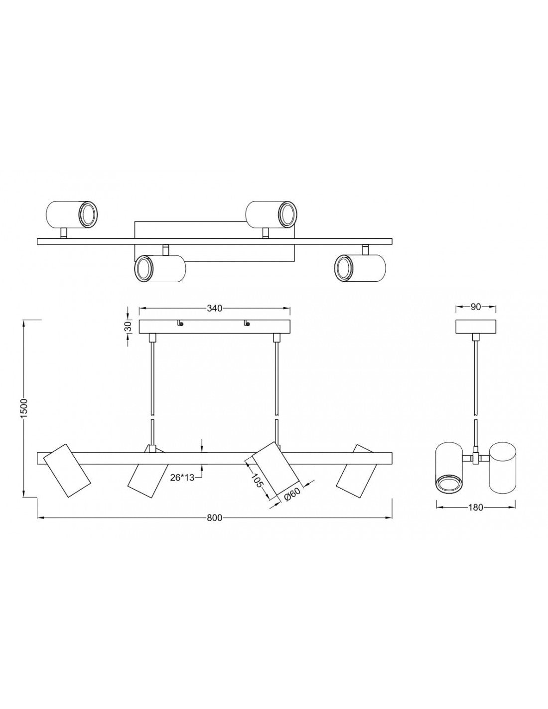 Sospensione 4 Faretti Spot GU10 Orientabili Marley Nichel Trio Lighting