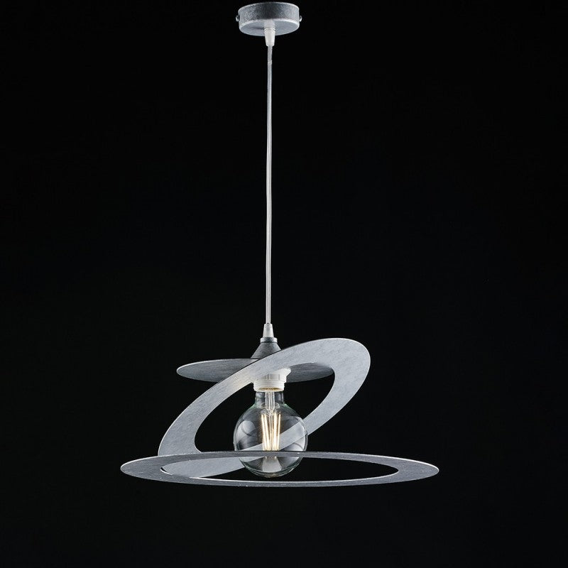 Lampadario a sospensione in taglio laser ferro Grigio Argento 40x h18 cm