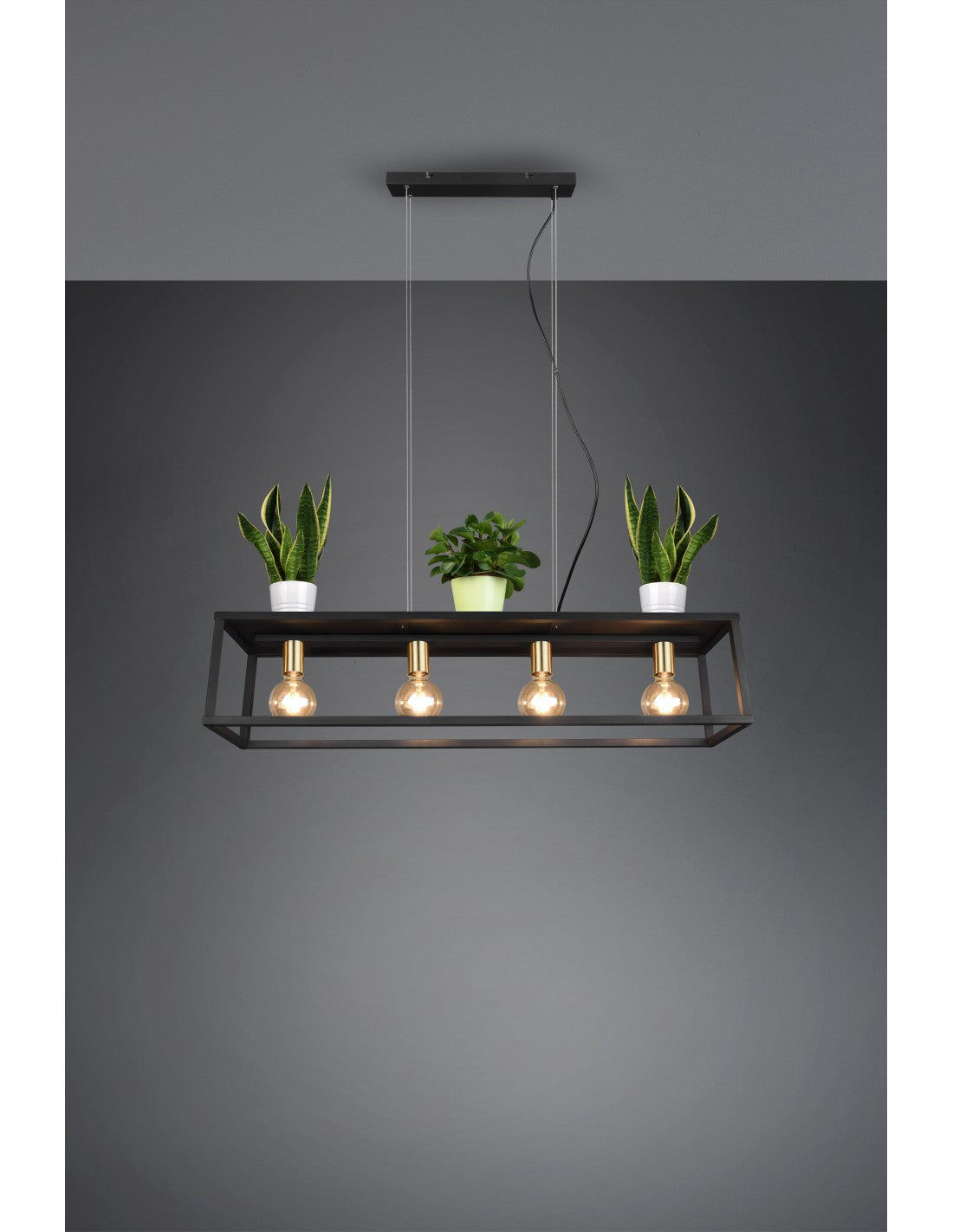 Sospensione Per Salotto 4 Luci Cornice Metallo Nero Vito Trio Lighting