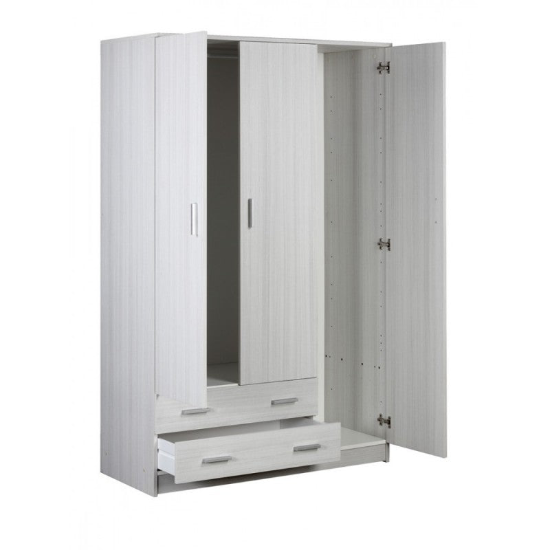 Armadio tre ante due cassetti Bianco 115x52x h180 cm