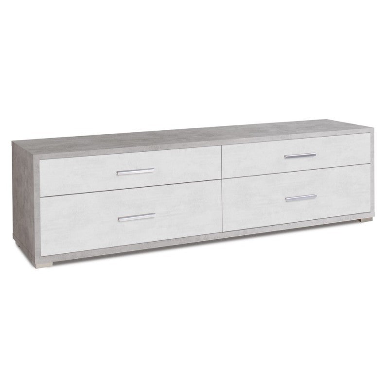 Mobiletto basso porta TV in legno quattro cassetti Cemento Bianco 179x47x h50 cm