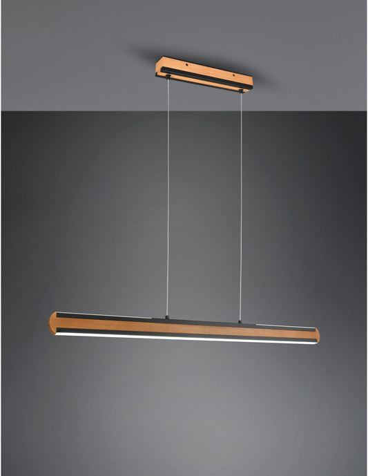 Lampadario Ufficio Doppia Emissione Vintage Legno E Metallo Nero Dimmer Deacon Trio Lighting
