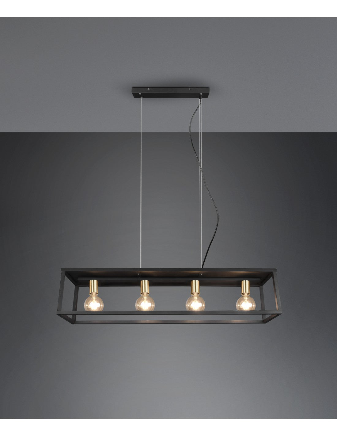 Sospensione Per Salotto 4 Luci Cornice Metallo Nero Vito Trio Lighting