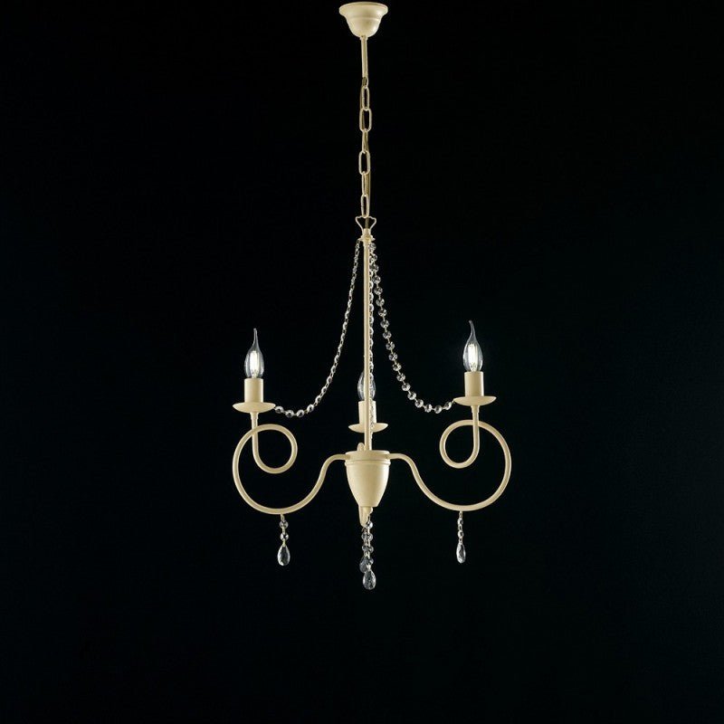Lampadario in ferro Avorio tre luci decorazione decape e strass 50x h67 cm