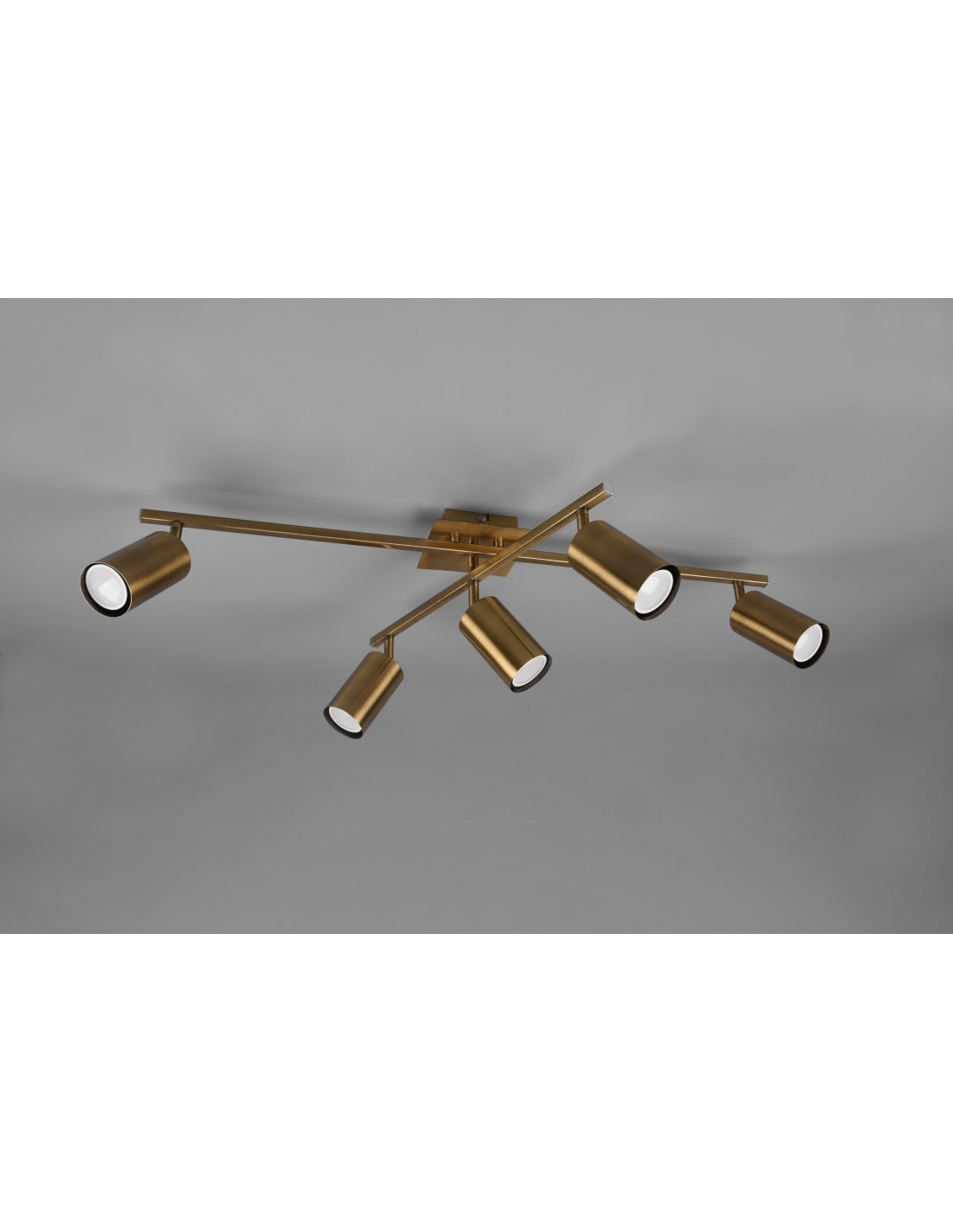 Plafoniera Con 5 Faretti Orientabili Marley Ottone Invecchiato Trio Lighting