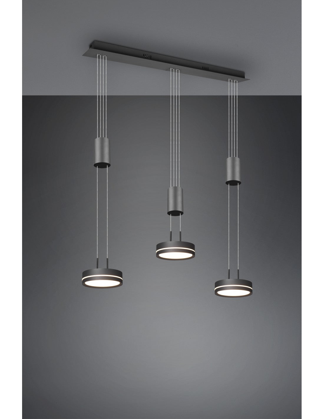 Sospensione Isola Cucina 3 Dischi Led Franklin Antracite Moderno Trio Lighting