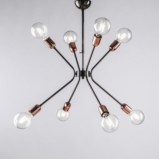 Lampadario moderno ferro Nero rifiniture Rame otto luci 65x h67 cm urban
