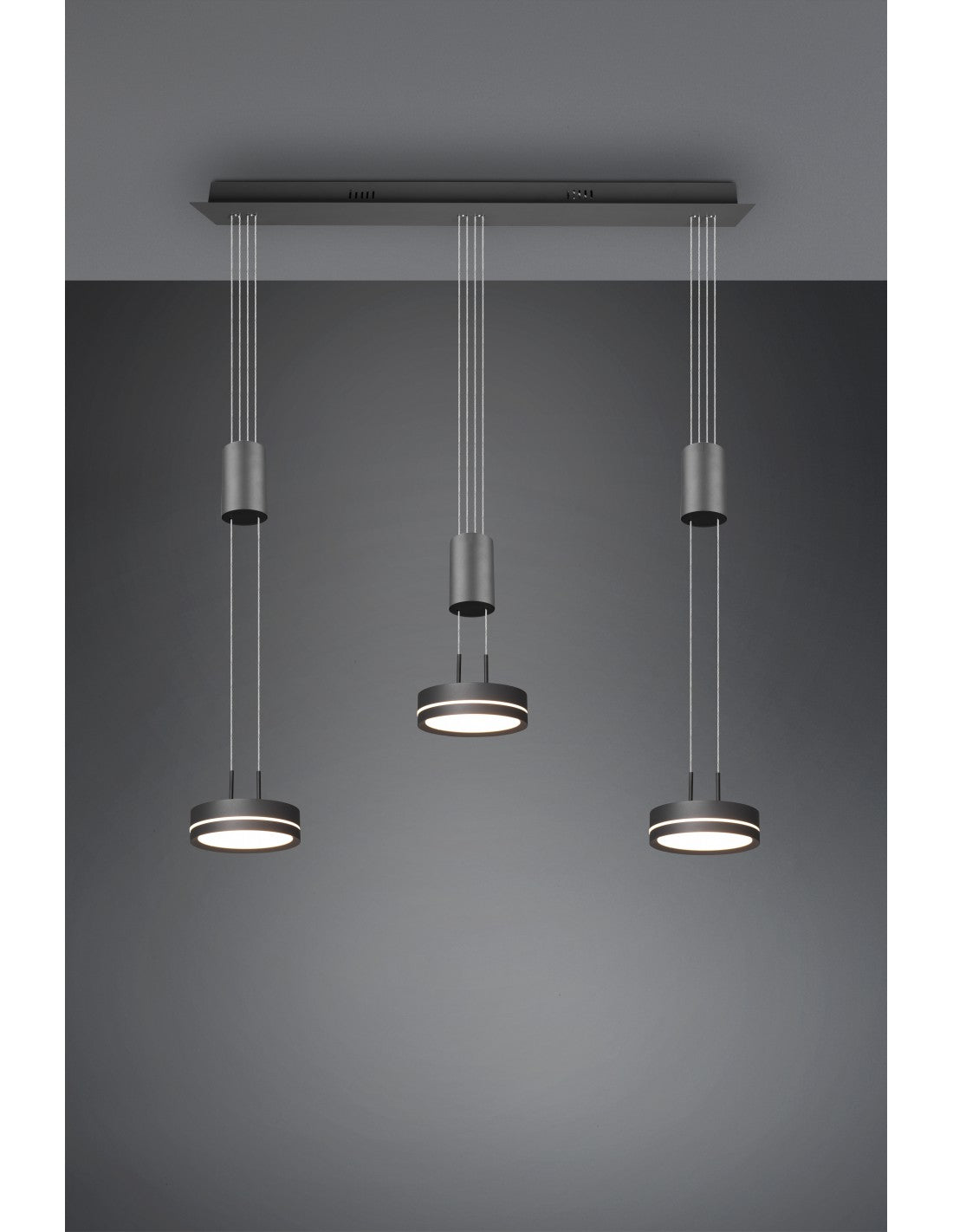 Sospensione Isola Cucina 3 Dischi Led Franklin Antracite Moderno Trio Lighting