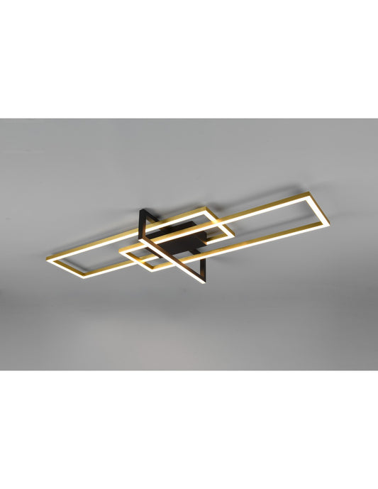 Plafoniera Salinas 3 Rettangoli Led 34w Oro-Nero L100 cm Dimmerabile Trio Lighting