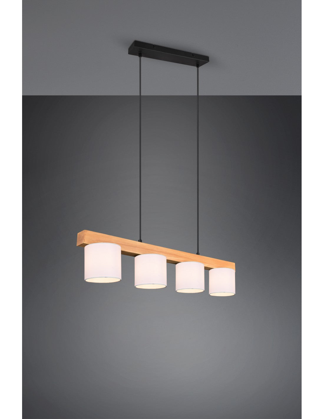 Lampadario Sospensione Legno 4 Paralumi Bianchi Cameron Trio Lighting