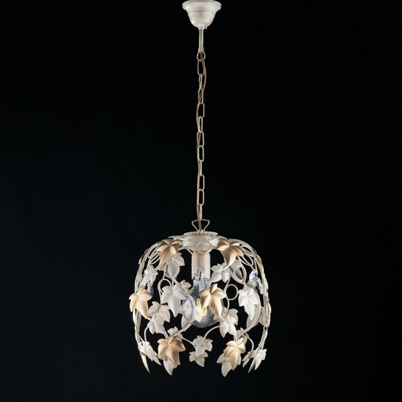 Lampadario a sospensione in ferro Avorio Oro Chiaro  30x h37 cm edera