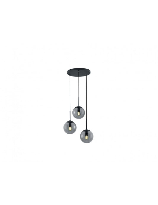 Sospensione Moderna Rotonda 3 Luci Sfere Vetro Fumé Balini Trio Lighting