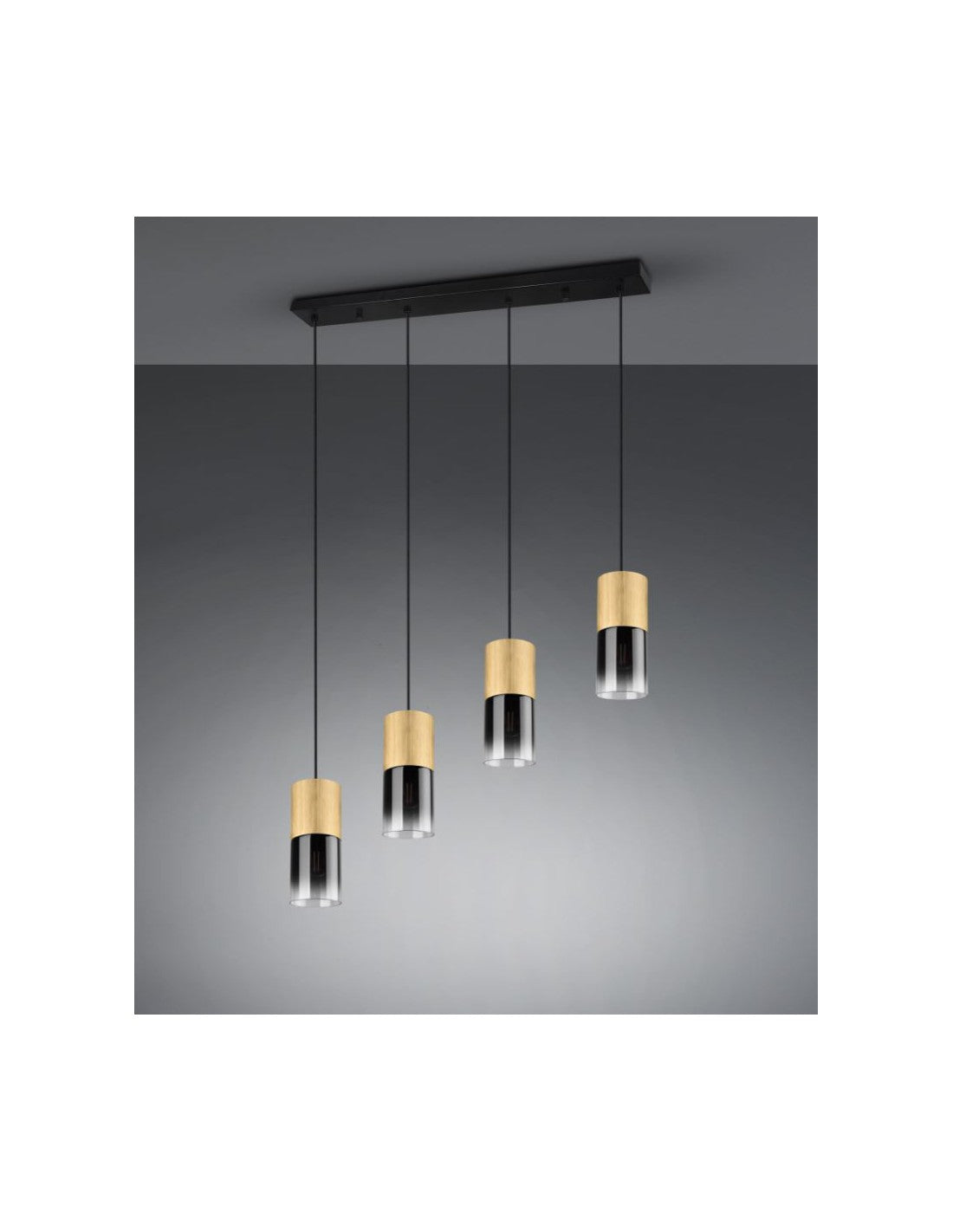 Sospensione Isola 4 Cilindri Ottone Con Vetro Fumé Robin Trio Lighting