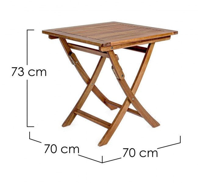 Tavolo Noemi per esterno in legno di acacia pieghevole  70x70x h73 cm