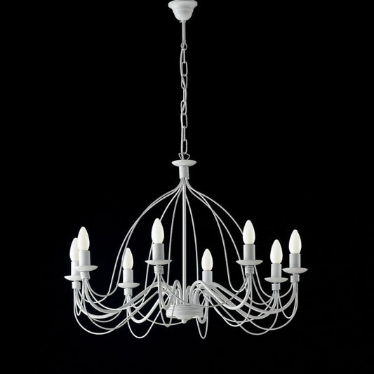 Lampadario in ferro Bianco shabby otto luci  75x h49 cm