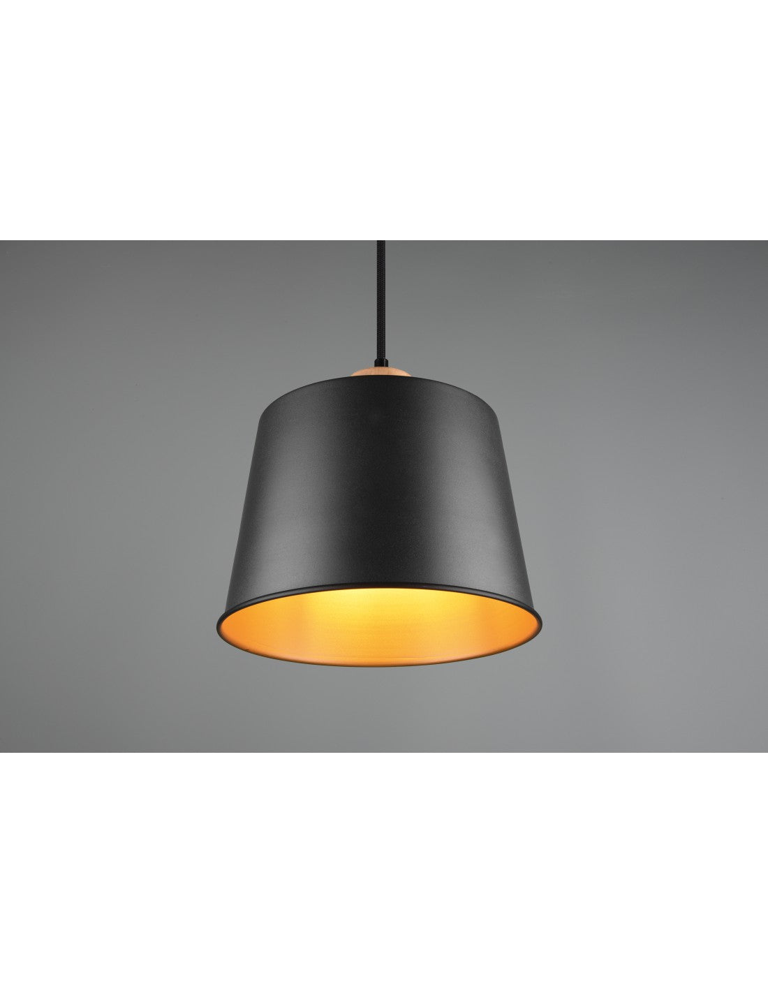 Lampadario Barra Legno 4 Paralumi Nero Oro Harris Trio Lighting
