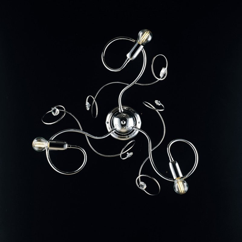 Plafoniera in ferro cromato lucido con strass in cristallo 3 luci  47xh.21 cm