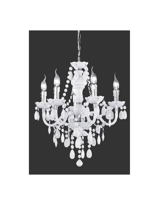 Lampadario 5 Bracci Lüster Classico Cromo e Bianco con Pendenti Decorativi Trio Lighting