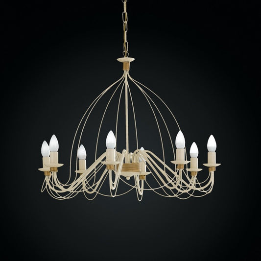 Lampadario in ferro Avorio Decape rifinitura Oro otto luci 75x h49 cm